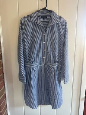 Banana Republic Navy and White Striped Shirt Dress